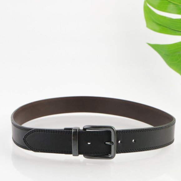Levis Mens Belt Size 38 Sturdy Black Leather 2" Wide Stitched Durable Work - Picture 3 of 11